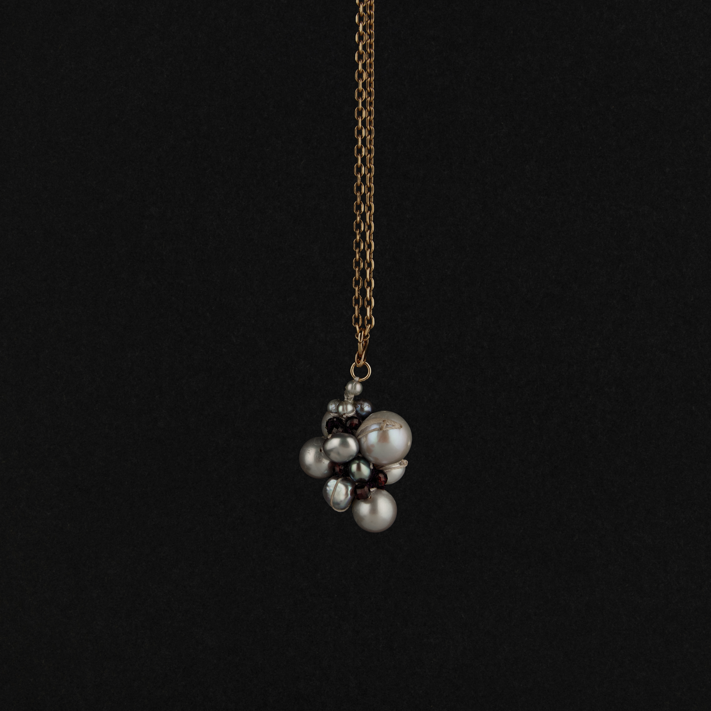 Grey Pearl + Garnet Cluster Charm