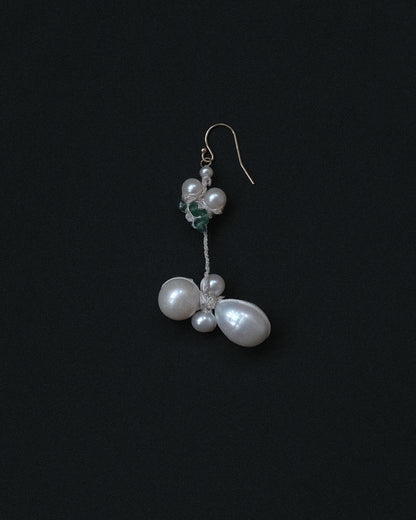 Long Pearl + Emerald Earring