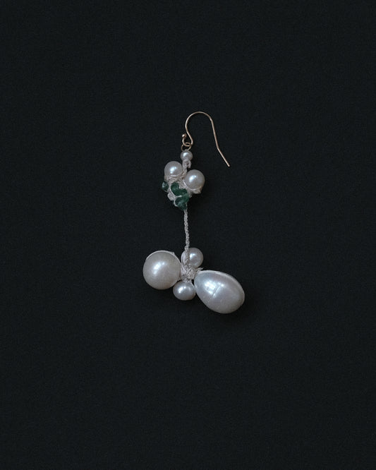 Long Pearl + Emerald Earring