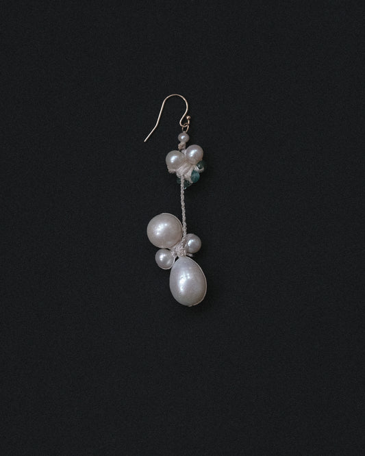 Long Pearl + Emerald Earring