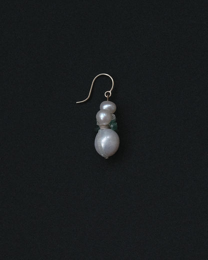 Pearl + Emerald Earring Oblong